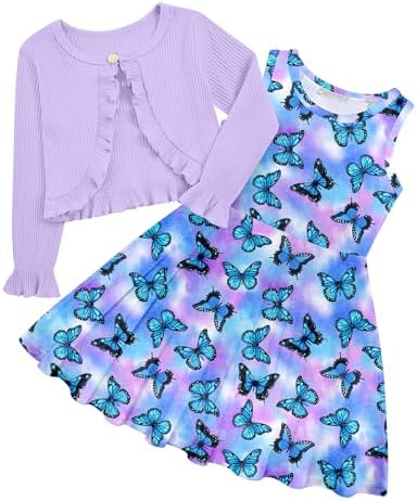 Blue Butterfly Girls Dress Set