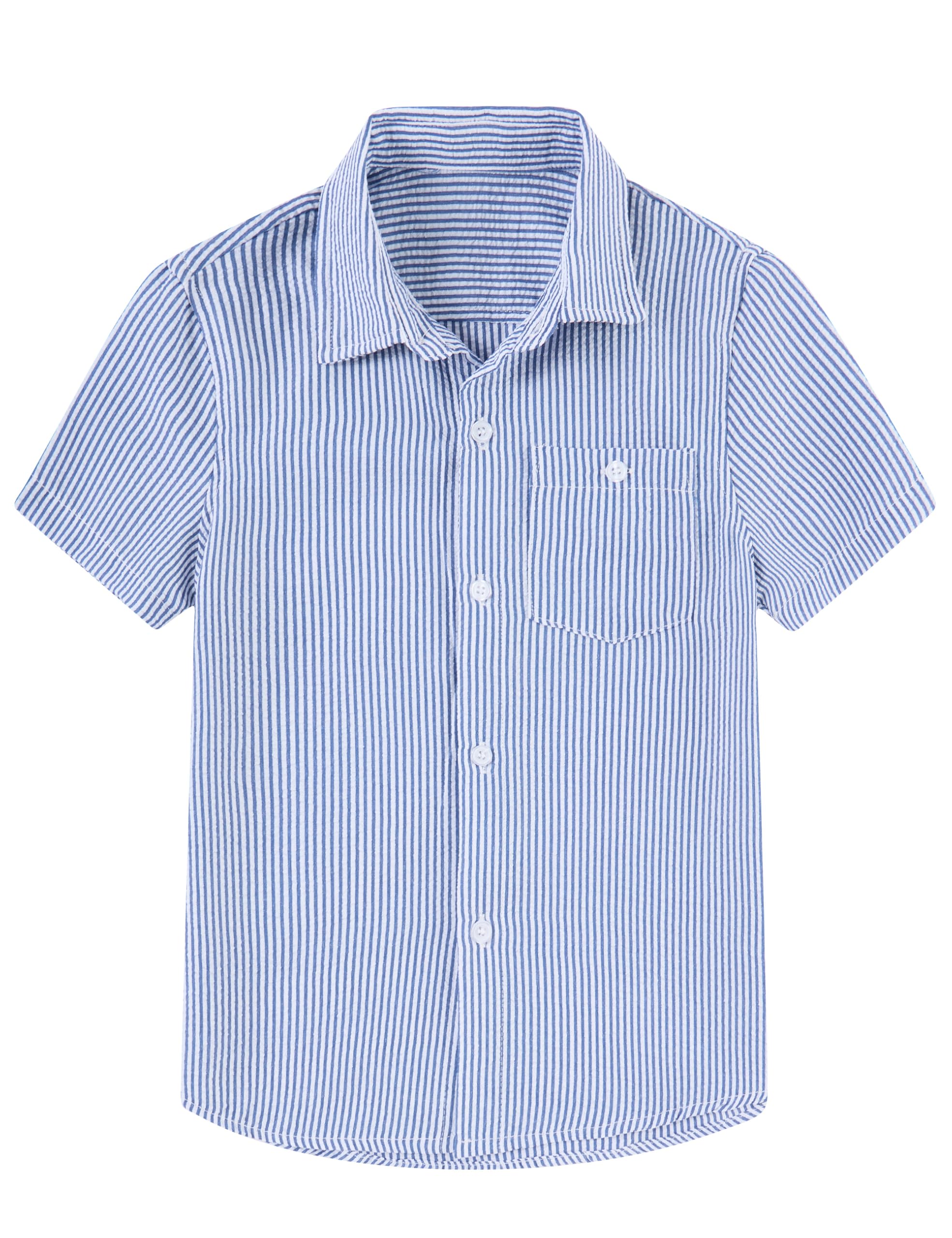Blue stripe boys polo shirt with breathable fabric for school and family outings.