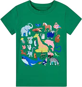 Dschungelgrünes Grafik-T-Shirt für Jungen mit farbenfrohen Tier-Abenteuer-Prints