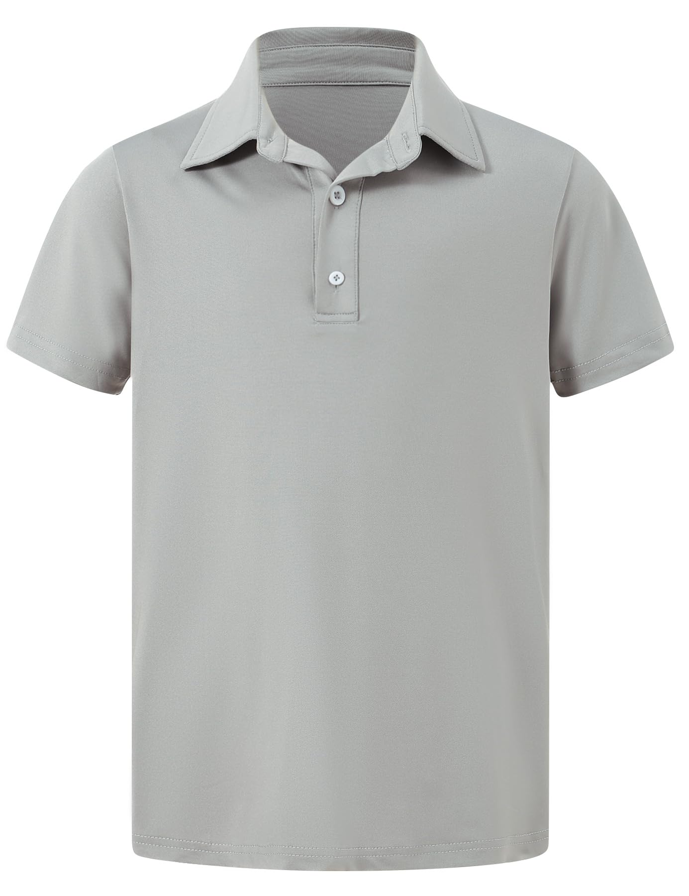 Boys gray short sleeve polo shirt featuring simple classic design and comfortable stretch fabric.
