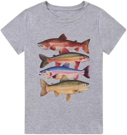 Grey kids t-shirt with realistic ocean fish graphic design