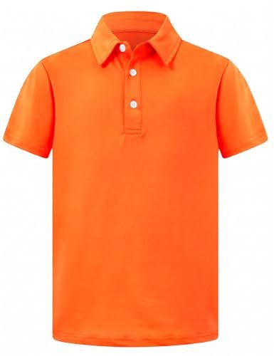 Boys orange short sleeve polo shirt with stretch fabric, classic collar design and comfortable fit for school and everyday wear.