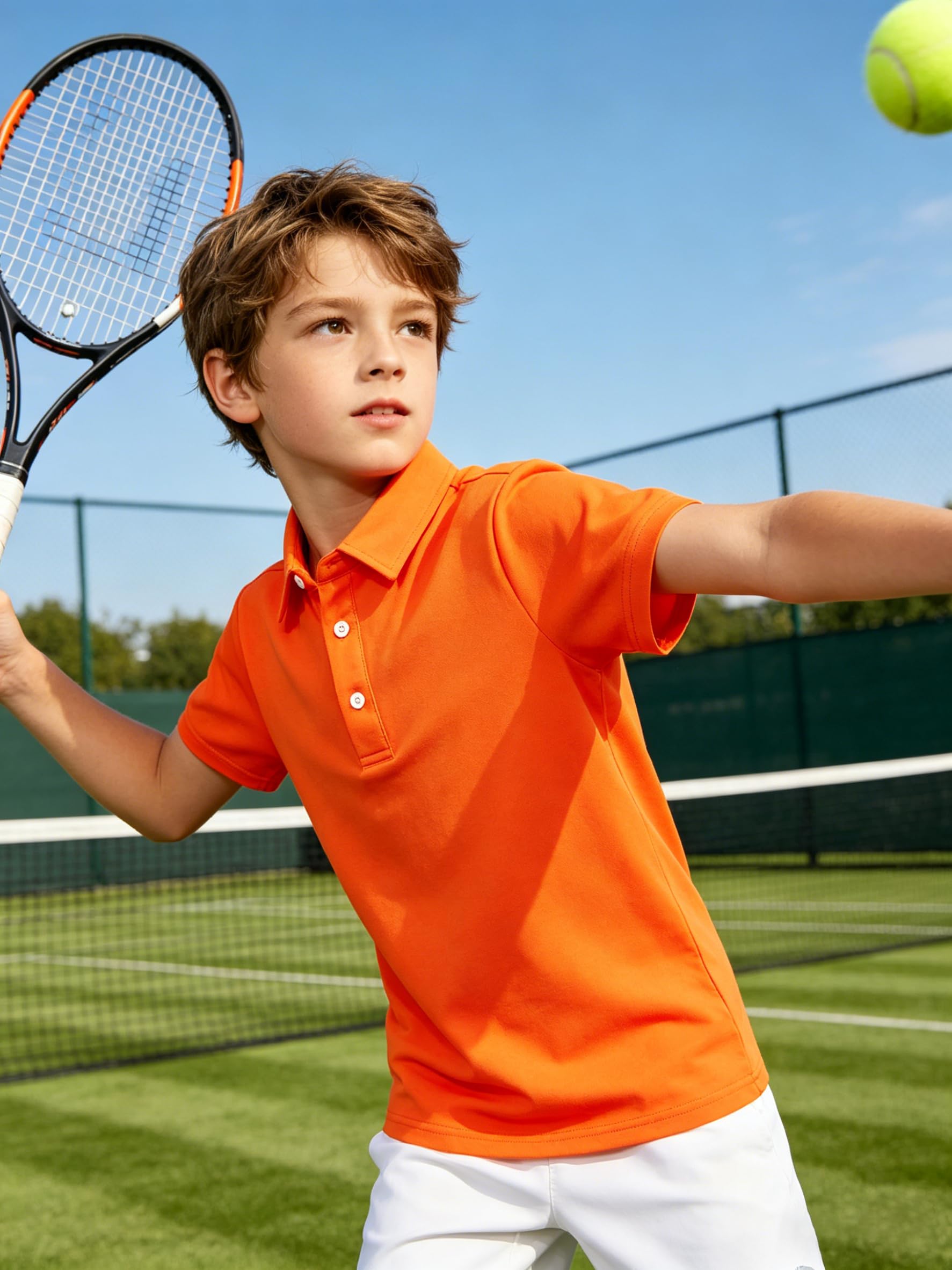 Boys performance polo shirt with stretch fabric for sports, outdoor activities and active play.