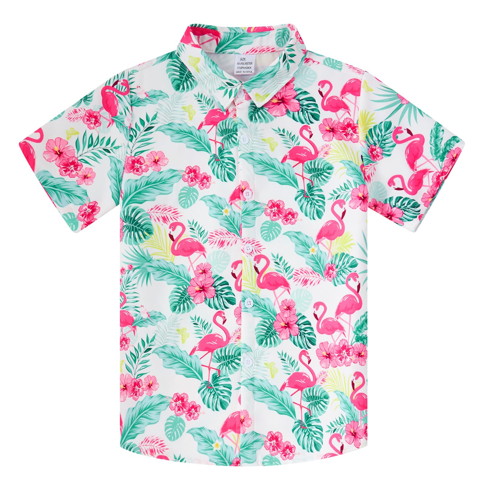 Boys light tropical plants print short sleeve button-down shirt with colorful botanical graphics for summer and vacation outfits.