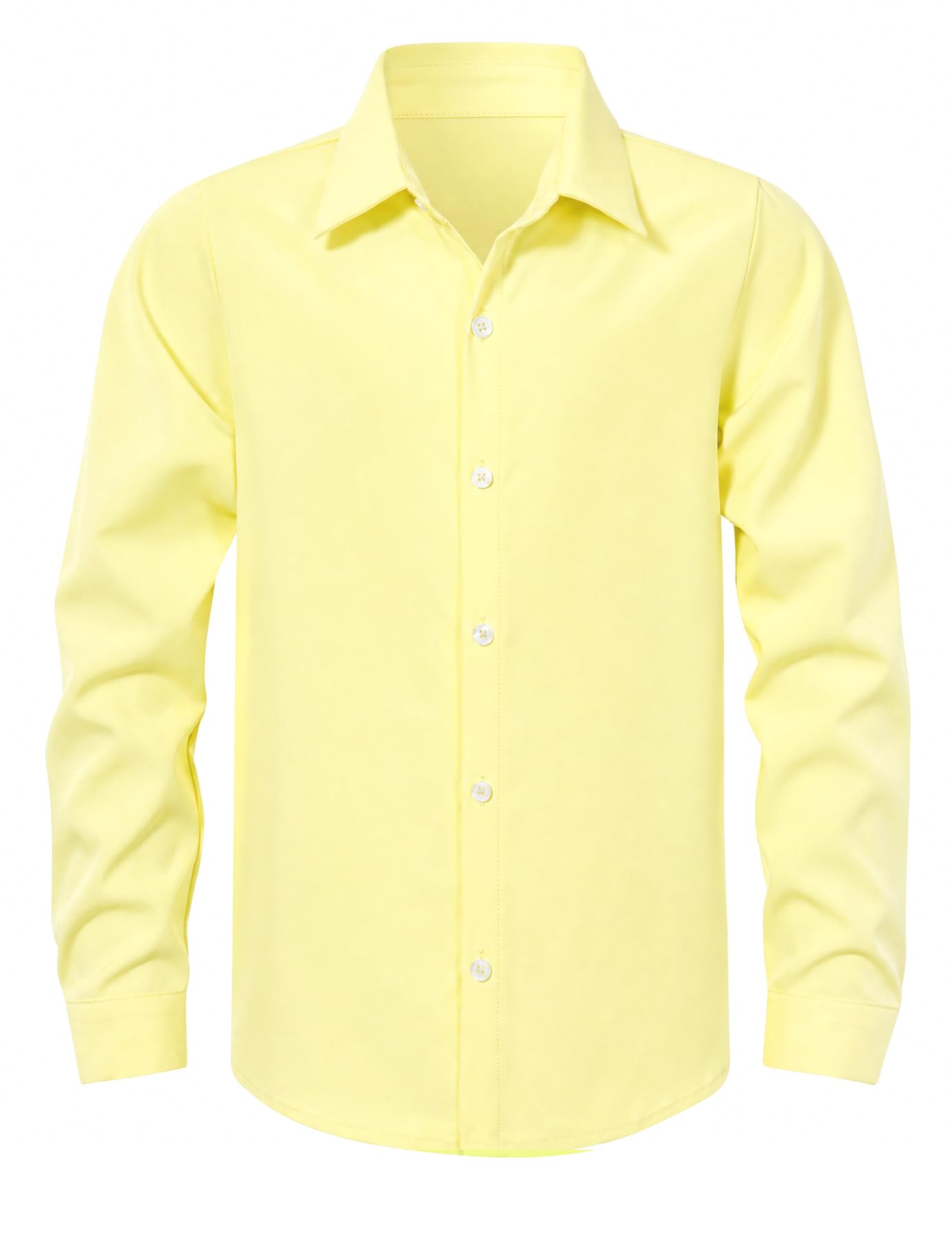 Boys yellow button down dress shirt with lightweight stretch fabric, stylish choice for casual and formal occasions.