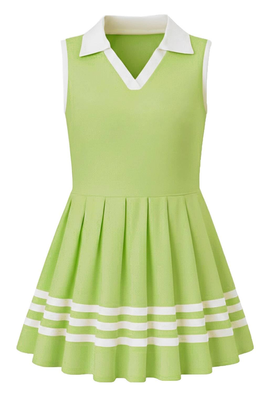 Girls green A-line polo dress with classic collar design, perfect kids dress for school, travel and daily wear.