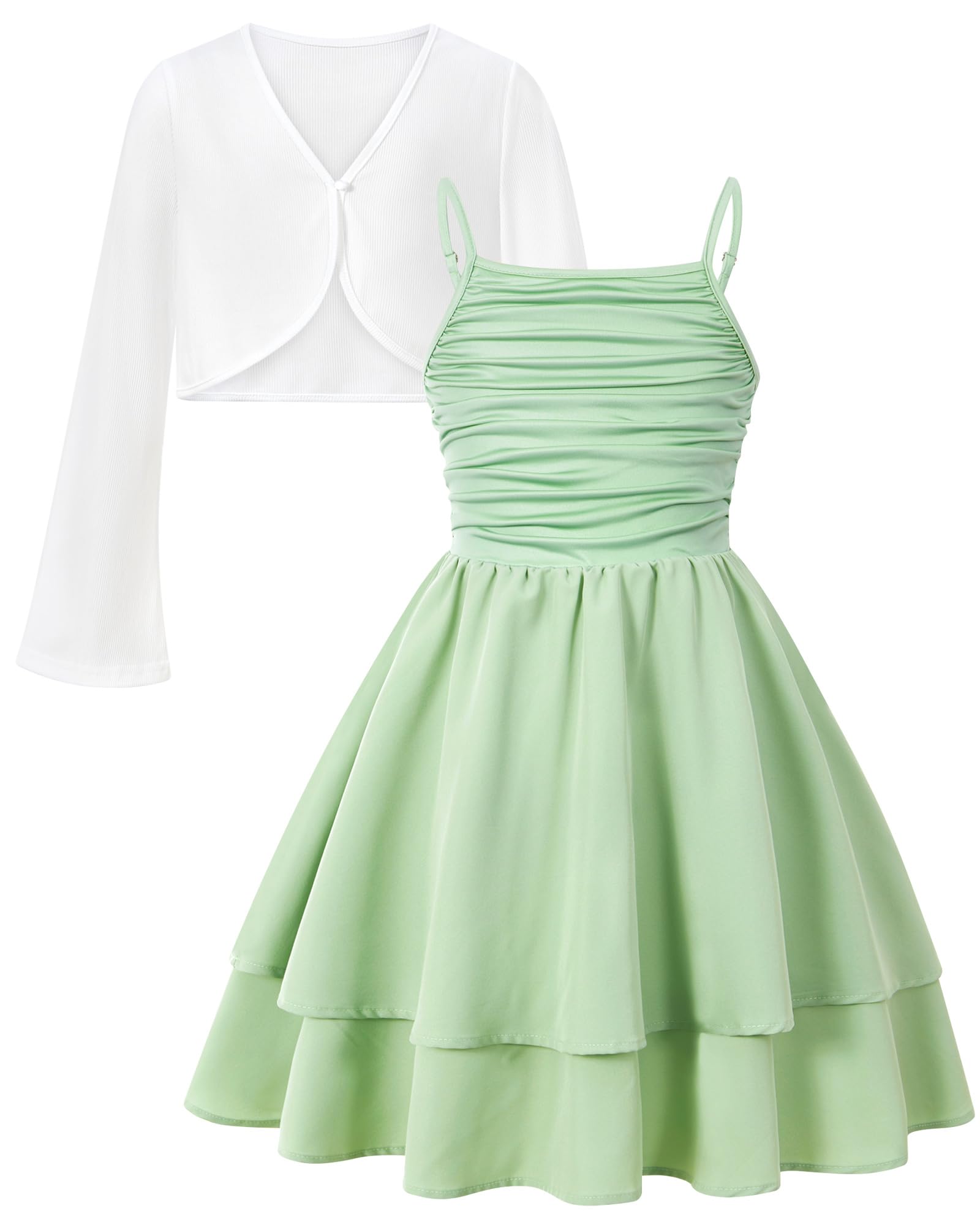 Girls Mint dress with matching cardigan designed for comfortable everyday wear, vacations, and special occasions.