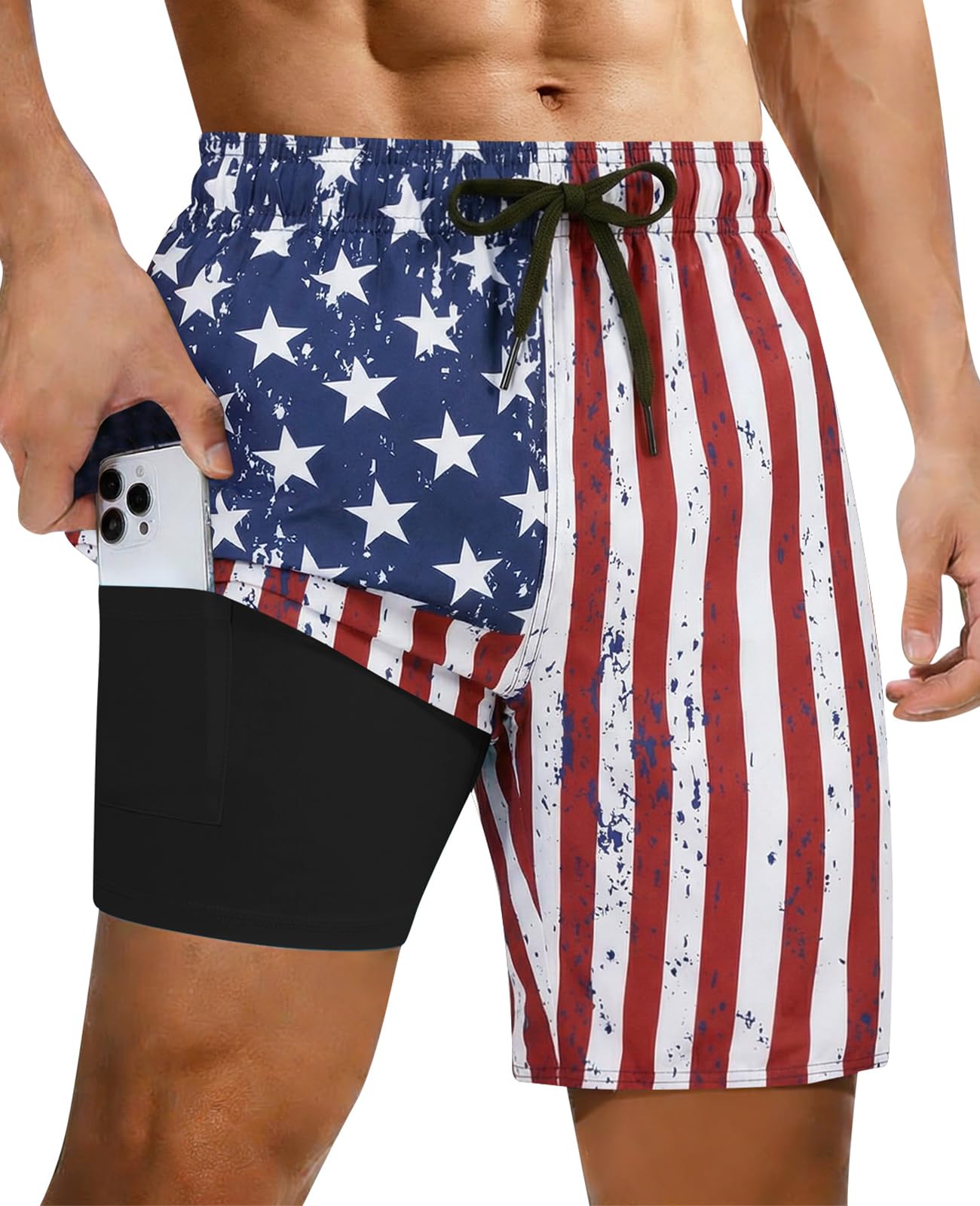 Herren-Badehose mit amerikanischer Flagge für patriotische Sommer-Strandoutfits
