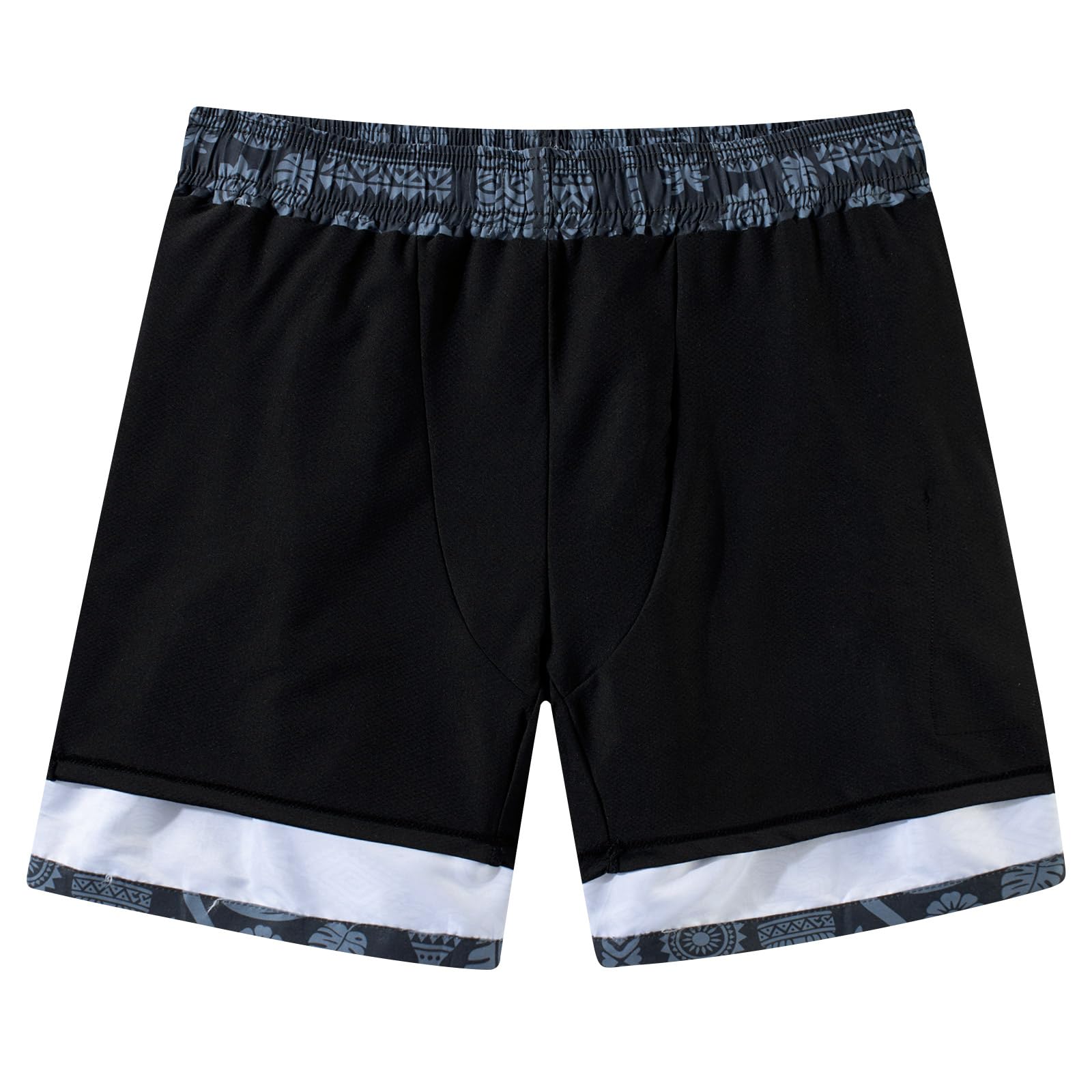 Men's swim trunks showing supportive inner compression liner design