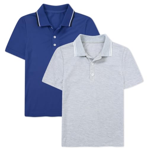 Boys navy and grey polo shirts with breathable pique fabric