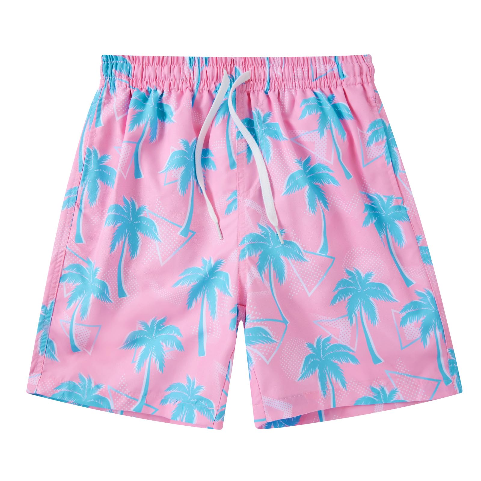 boys pink coconut print swim trunks with quick dry beach fabric