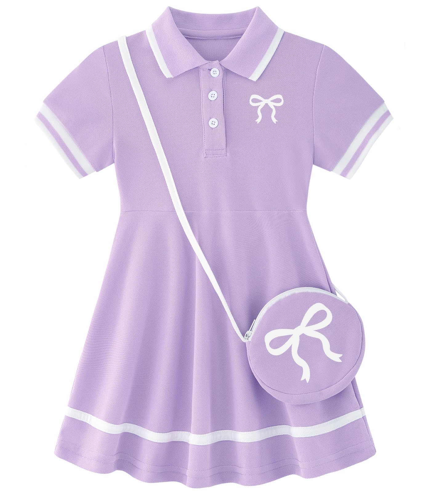 purple bow toddler girls polo dress with crossbody bag cute summer outfit