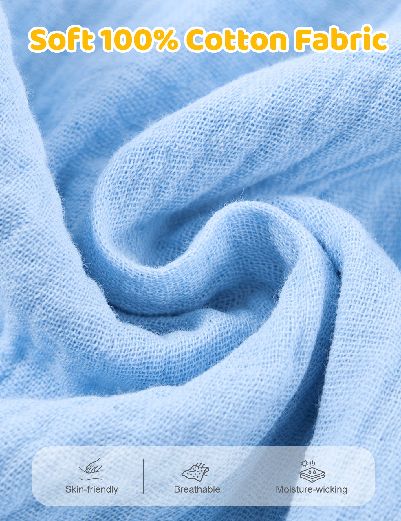 Close-up view of soft 100% cotton fabric showing the breathable texture and lightweight feel of the toddler girls outfit set.