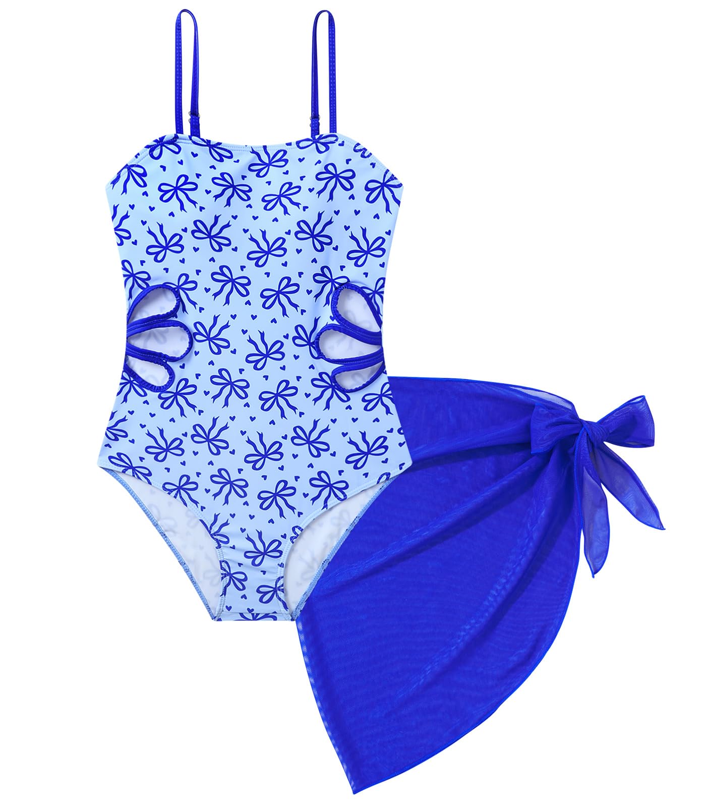 steel blue girls one piece swimsuit with adjustable straps