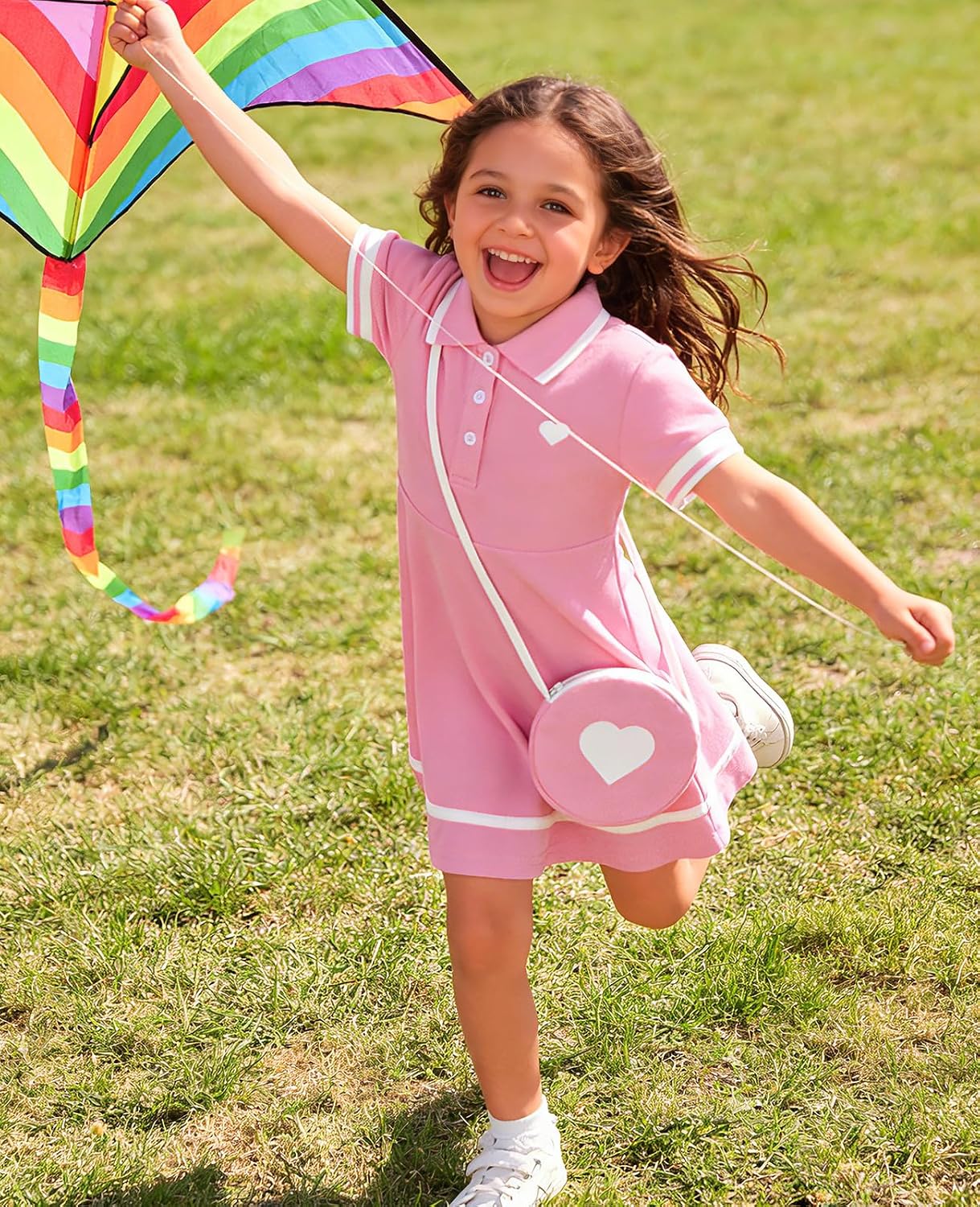 toddler girl wearing heart polo dress with mini bag outdoor summer outfit