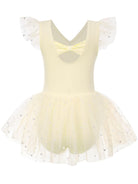 Idgreatim 2-9Y Girls Ballet Leotard with Tutu Skirt, Ballerina Dance Outfit | Stretch cotton-blend body, double-layer sparkle tulle skirt and mesh flutter sleeves for ballet, dance practice and dress-up.