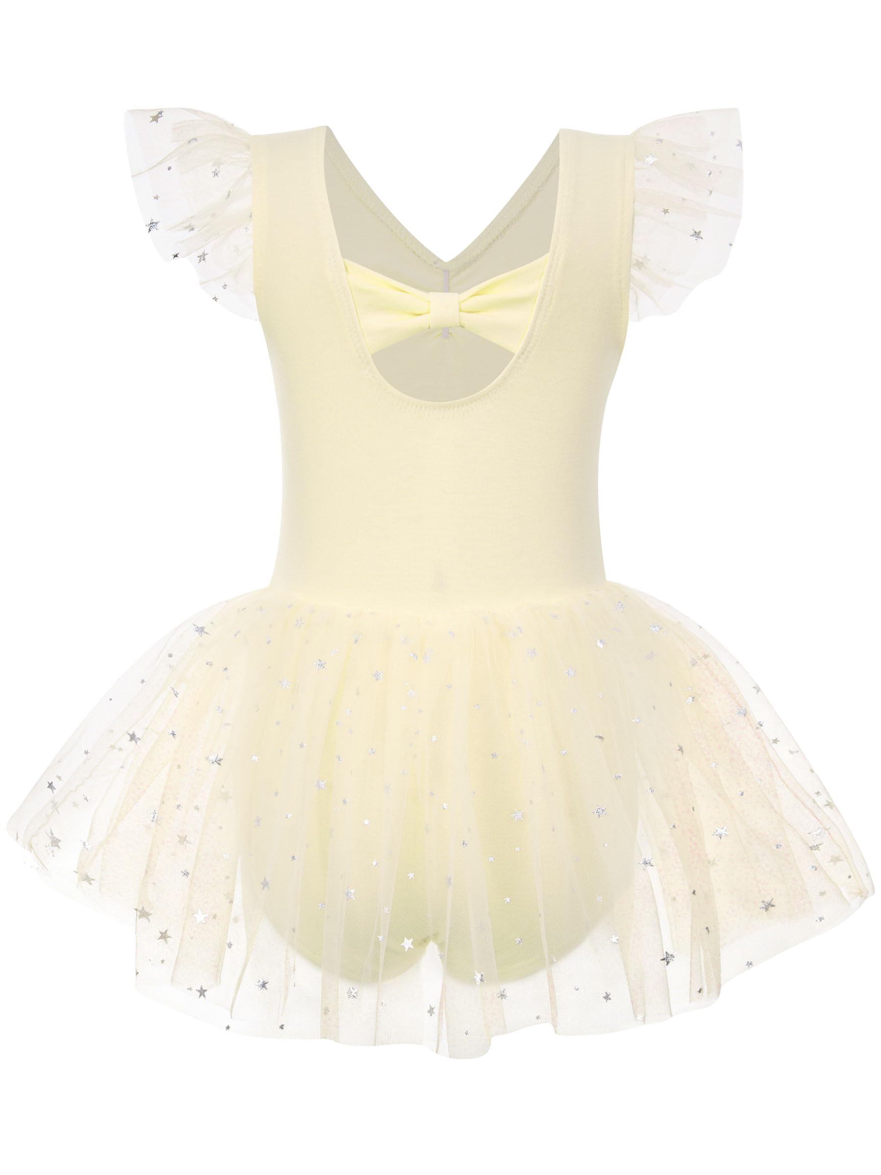 Idgreatim 2-9Y Girls Ballet Leotard with Tutu Skirt, Ballerina Dance Outfit | Stretch cotton-blend body, double-layer sparkle tulle skirt and mesh flutter sleeves for ballet, dance practice and dress-up.
