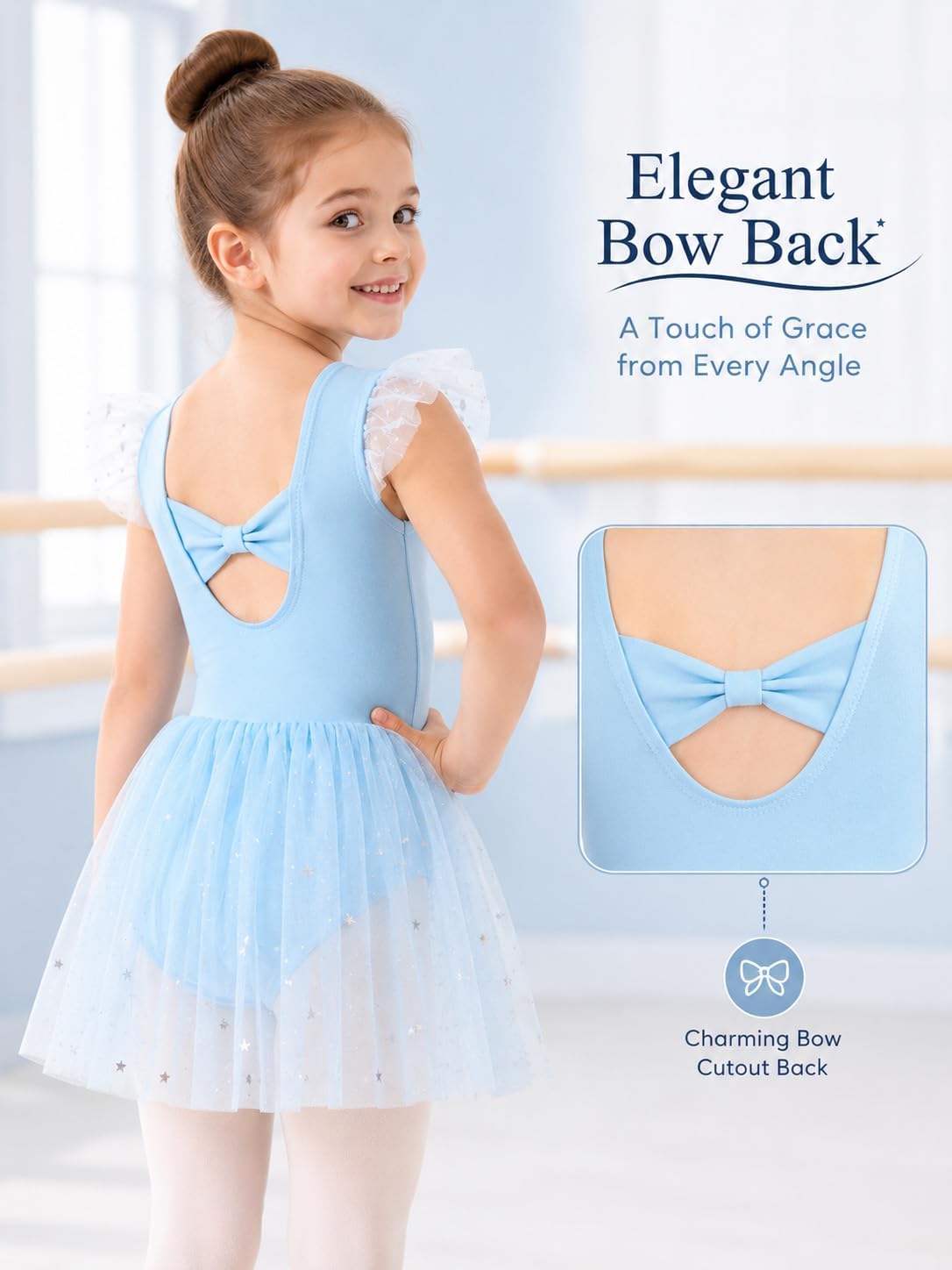 Idgreatim 2-9Y Girls Ballet Leotard with Tutu Skirt, Ballerina Dance Outfit | Stretch cotton-blend body, double-layer sparkle tulle skirt and mesh flutter sleeves for ballet, dance practice and dress-up.