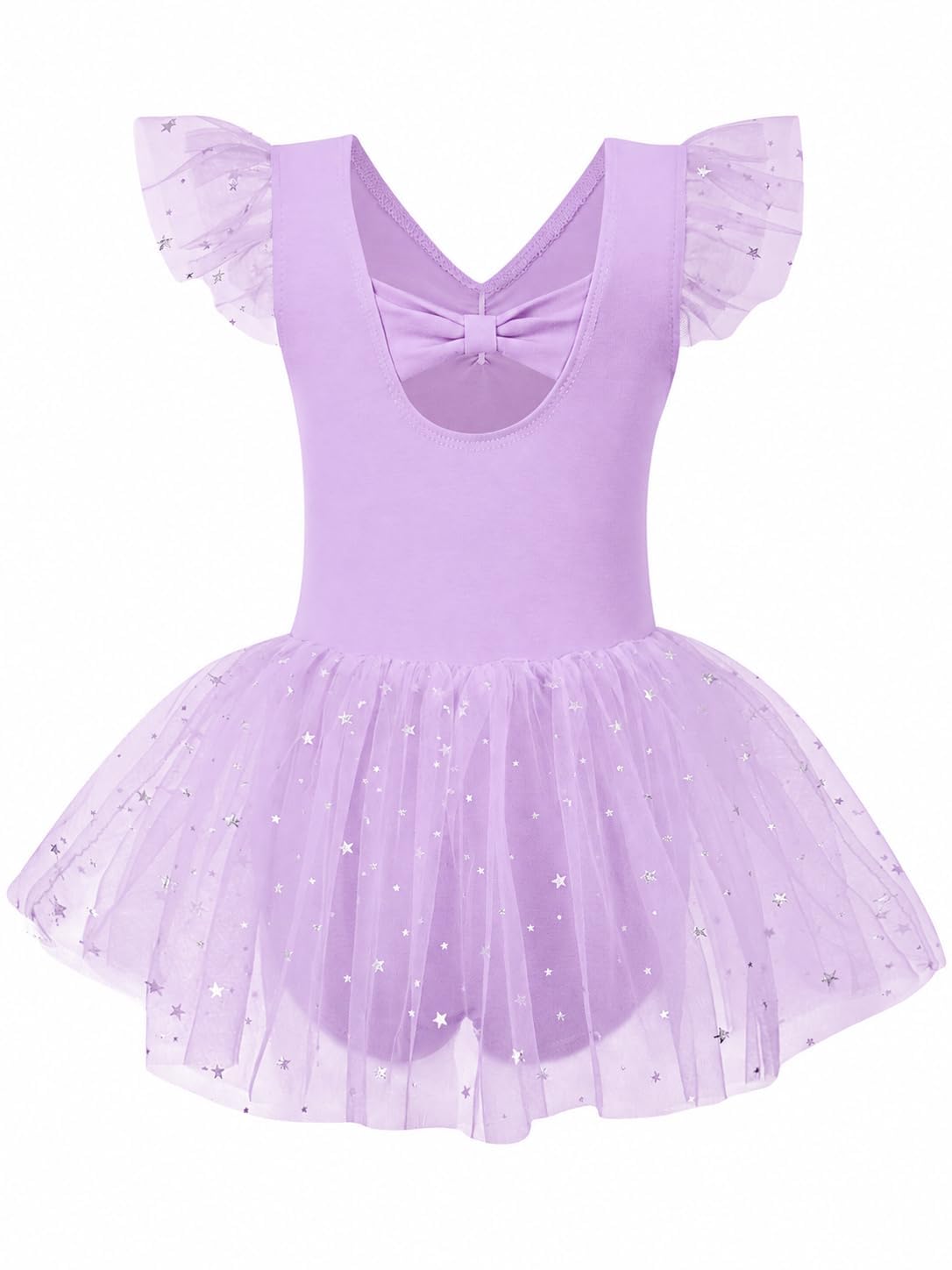 Idgreatim 2-9Y Girls Ballet Leotard with Tutu Skirt, Ballerina Dance Outfit | Stretch cotton-blend body, double-layer sparkle tulle skirt and mesh flutter sleeves for ballet, dance practice and dress-up.