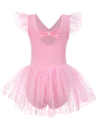 Idgreatim 2-9Y Girls Ballet Leotard with Tutu Skirt, Ballerina Dance Outfit | Stretch cotton-blend body, double-layer sparkle tulle skirt and mesh flutter sleeves for ballet, dance practice and dress-up.