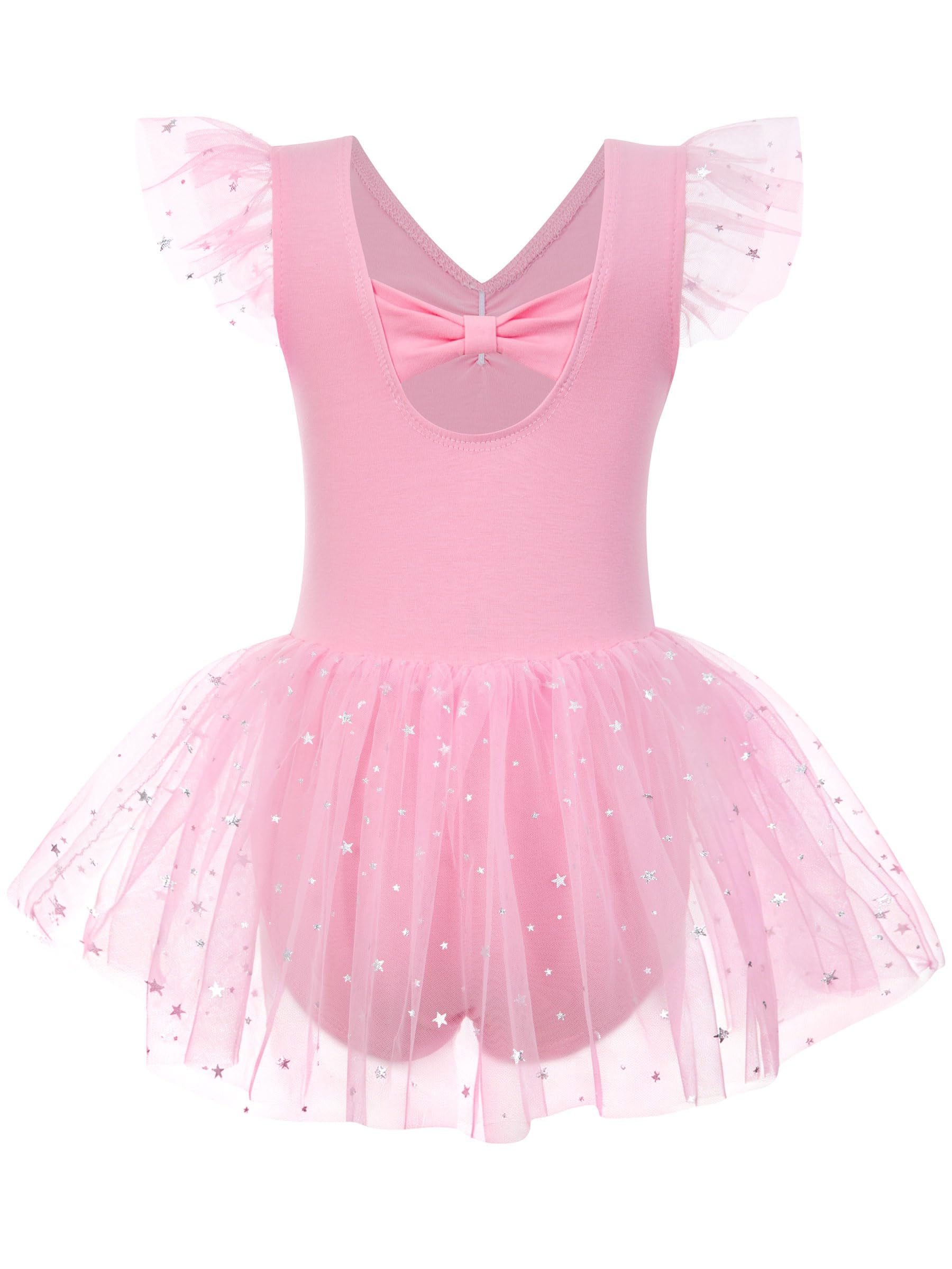 Idgreatim 2-9Y Girls Ballet Leotard with Tutu Skirt, Ballerina Dance Outfit | Stretch cotton-blend body, double-layer sparkle tulle skirt and mesh flutter sleeves for ballet, dance practice and dress-up.
