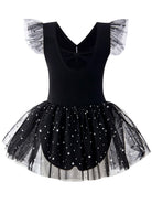 Idgreatim 2-9Y Girls Ballet Leotard with Tutu Skirt, Ballerina Dance Outfit | Stretch cotton-blend body, double-layer sparkle tulle skirt and mesh flutter sleeves for ballet, dance practice and dress-up.