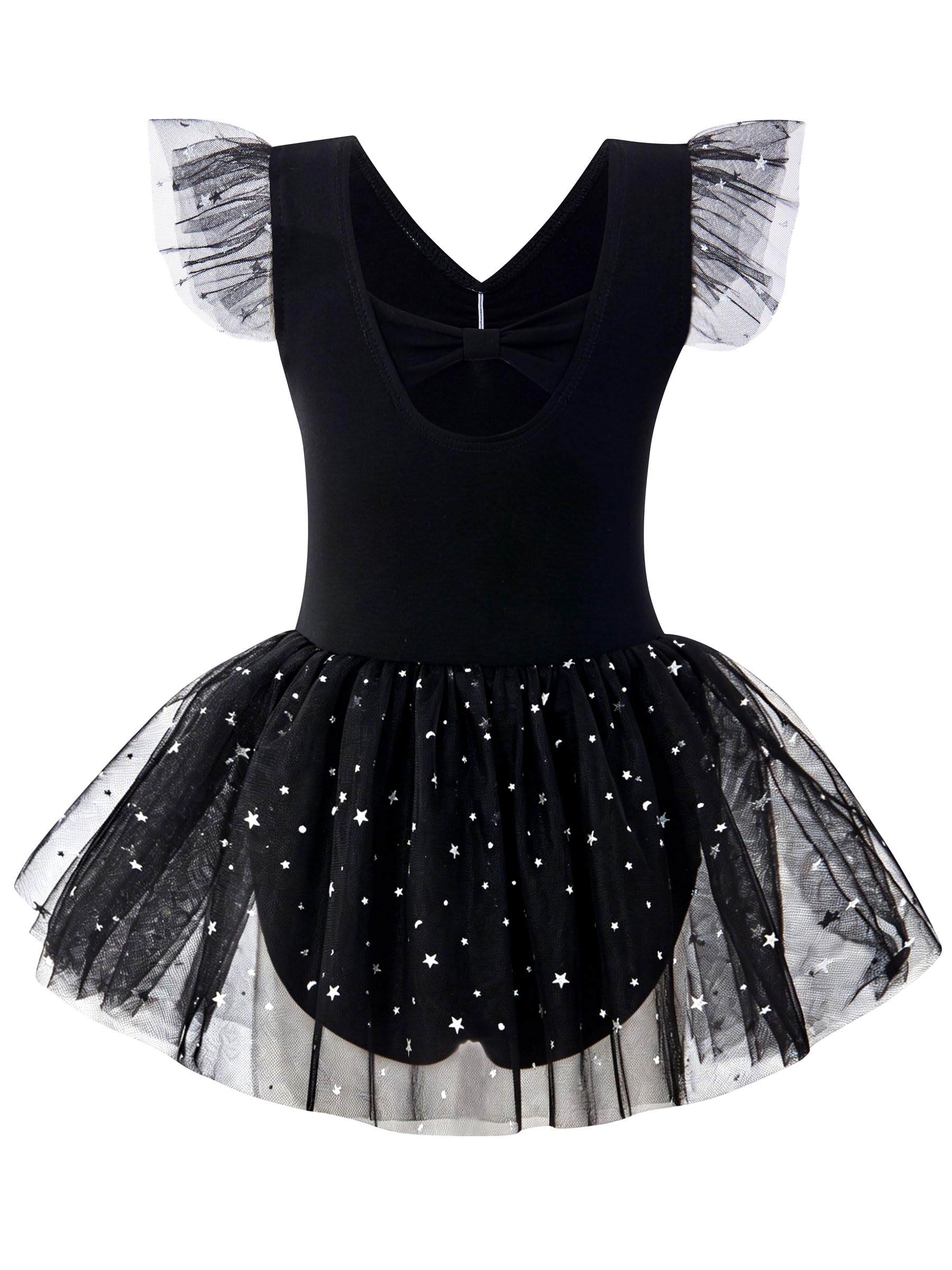 Idgreatim 2-9Y Girls Ballet Leotard with Tutu Skirt, Ballerina Dance Outfit | Stretch cotton-blend body, double-layer sparkle tulle skirt and mesh flutter sleeves for ballet, dance practice and dress-up.