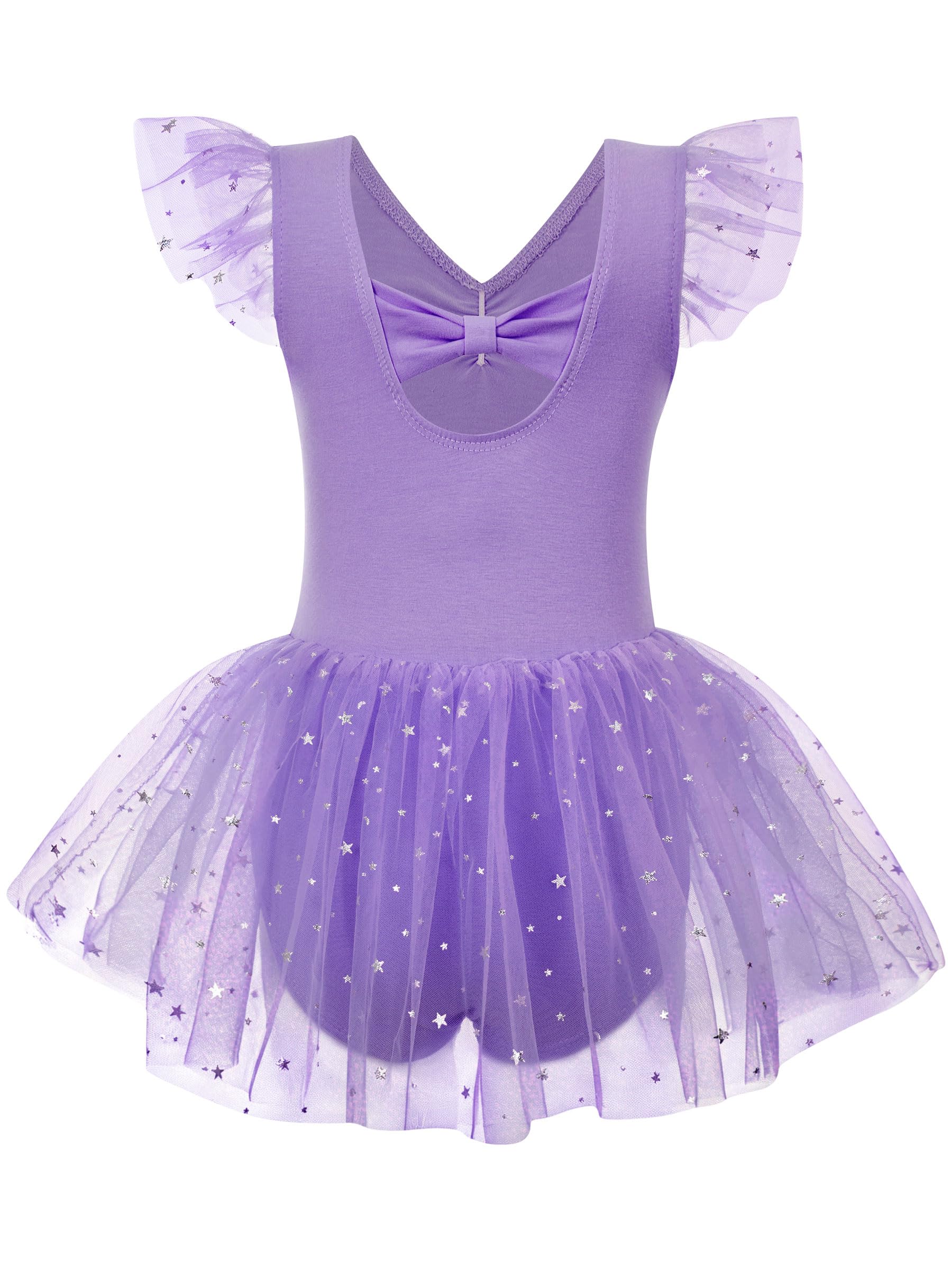 Idgreatim 2-9Y Girls Ballet Leotard with Tutu Skirt, Ballerina Dance Outfit | Stretch cotton-blend body, double-layer sparkle tulle skirt and mesh flutter sleeves for ballet, dance practice and dress-up.