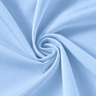Close-up of baby blue boys shirt fabric showing the smooth lightweight texture and stretch polyester spandex material.