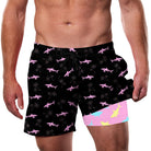 black crocodile print men's swim trunks for swimming and beach activities