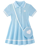 blue girls polo collar dress for toddler summer wear