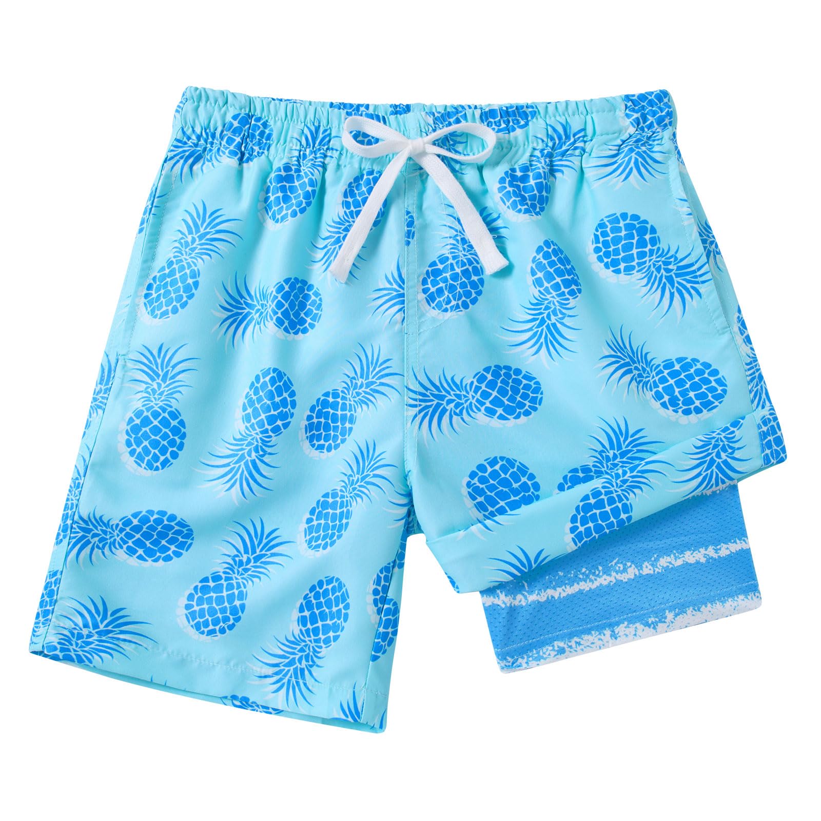 blue pineapple print boys swim shorts with vacation style design