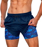 Men's blue shark swim trunks with ocean inspired design