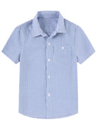 Blue stripe boys polo shirt with breathable fabric for school and family outings.