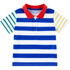 Boys blue striped polo shirt with comfortable stretch fabric, perfect for school, golf and everyday wear.