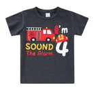 Boys car number 4 birthday T shirt with vehicle graphic print, soft casual top for celebrations and daily wear.