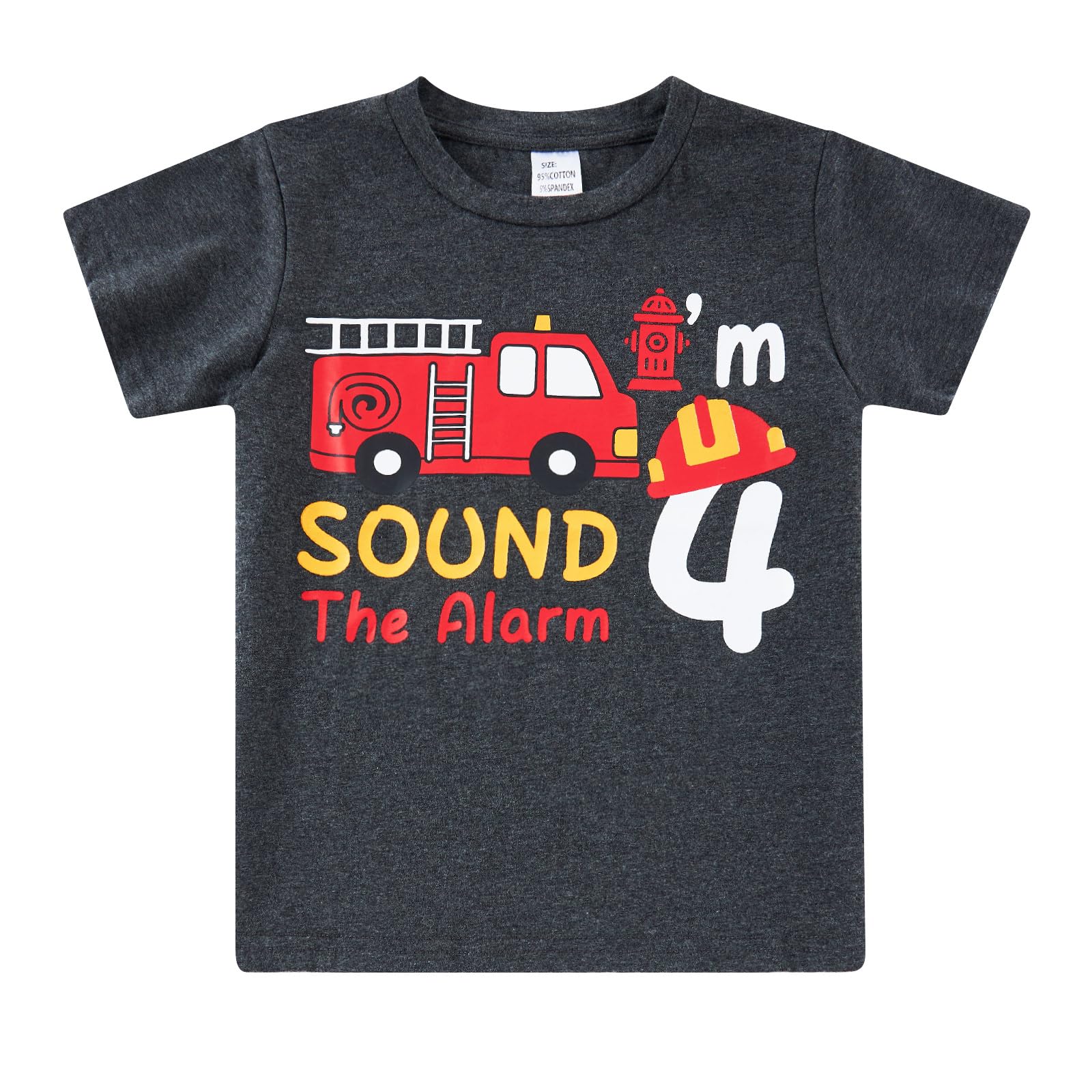 Boys car number 4 birthday T shirt with vehicle graphic print, soft casual top for celebrations and daily wear.
