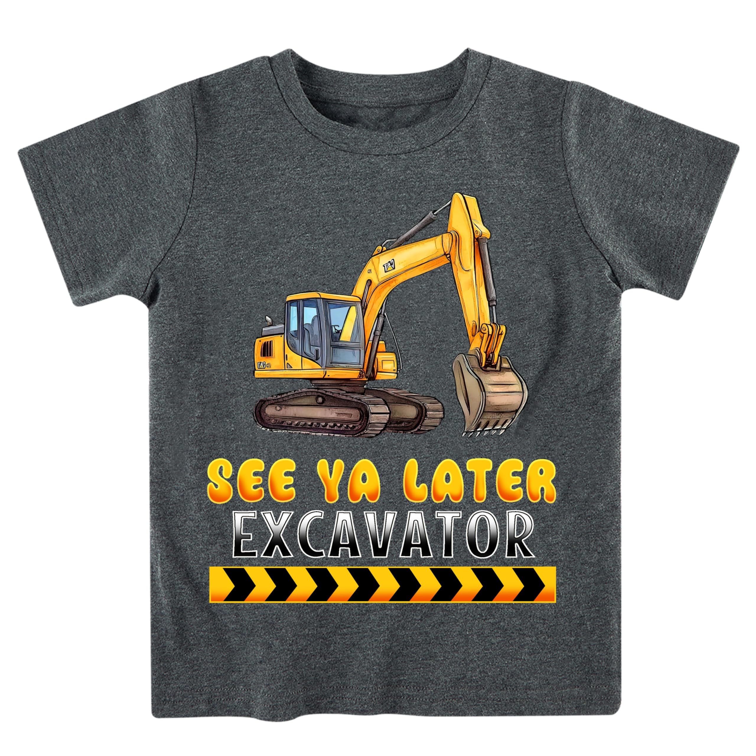 Boys dark grey truck graphic T shirt with fun vehicle print, comfortable short sleeve shirt for kids.