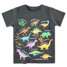 Boys dinosaur graphic T shirt with colorful dinosaur prints, soft cotton fabric and short sleeve design for casual everyday wear.
