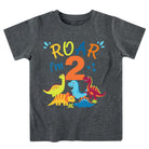 Boys dinosaur number 2 birthday shirt with colorful graphic design, soft short sleeve tee for party and casual wear.