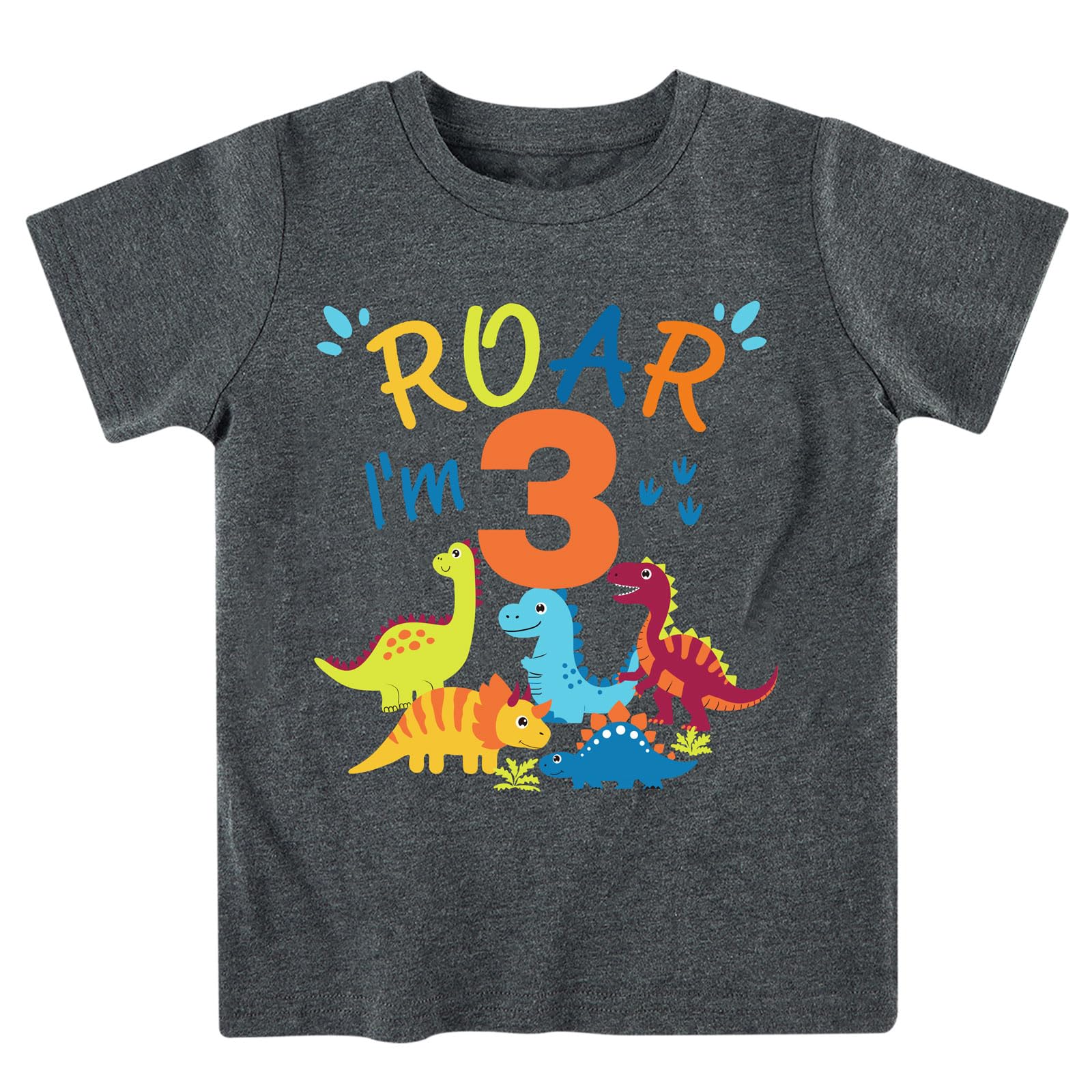 Boys dinosaur number 3 birthday T shirt with fun dinosaur graphic, soft cotton top for birthday parties and play.