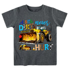 Boys gray bulldozer graphic shirt with construction vehicle design, playful kids top for daily outfits.