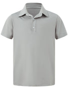 Boys gray short sleeve polo shirt featuring simple classic design and comfortable stretch fabric.