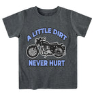Boys gray motorcycle graphic T shirt with transportation print design, soft cotton blend short sleeve top for kids.
