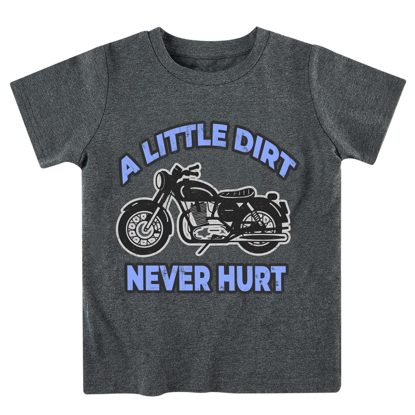 Boys gray motorcycle graphic T shirt with transportation print design, soft cotton blend short sleeve top for kids.