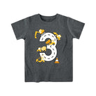 Boys gray birthday graphic T shirt with number 3 dinosaur design, soft cotton short sleeve tee for birthday parties and everyday wear.