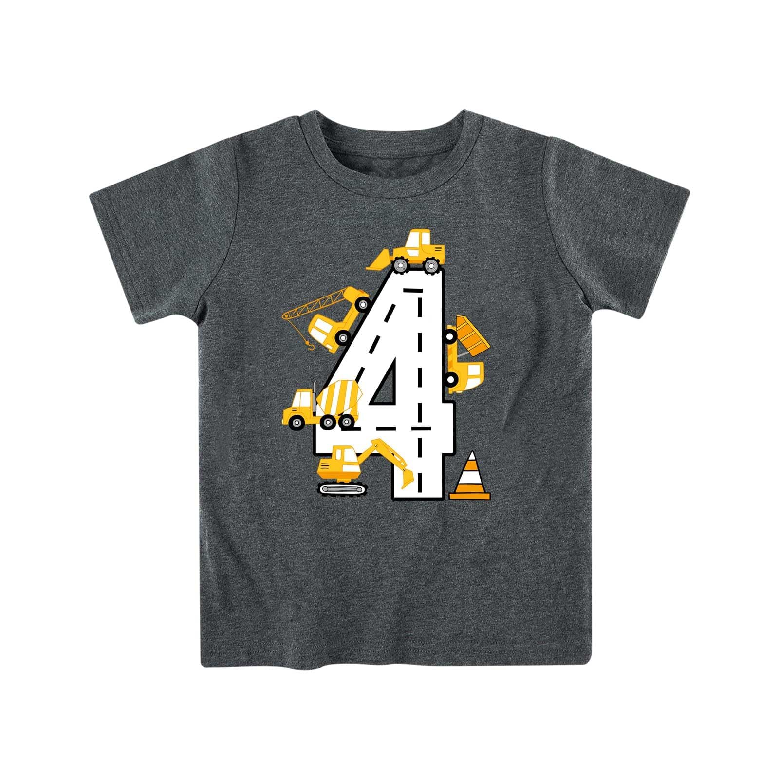 Boys gray number 4 birthday graphic T shirt with fun print design, casual cotton tee for everyday wear.