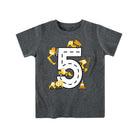Boys gray number 5 birthday graphic tee with fun number print, comfortable cotton shirt for kids.