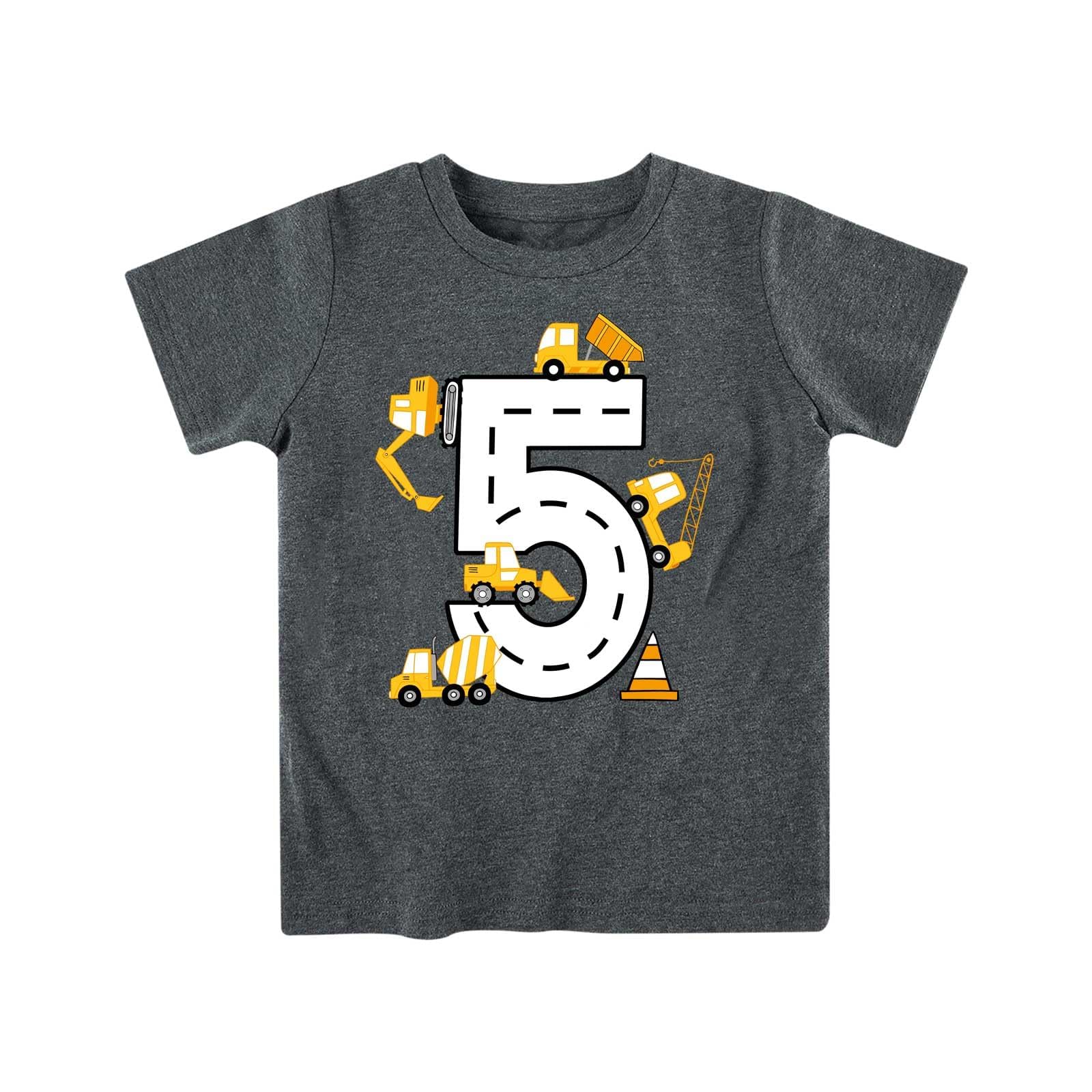 Boys gray number 5 birthday graphic tee with fun number print, comfortable cotton shirt for kids.