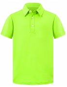 Boys neon green polo shirt with lightweight quick dry fabric for active outdoor play and sports.
